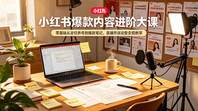 小红书爆款内容进阶大课，零基础从定位养号到爆款笔记，直播开店完整变现教学-百盟网