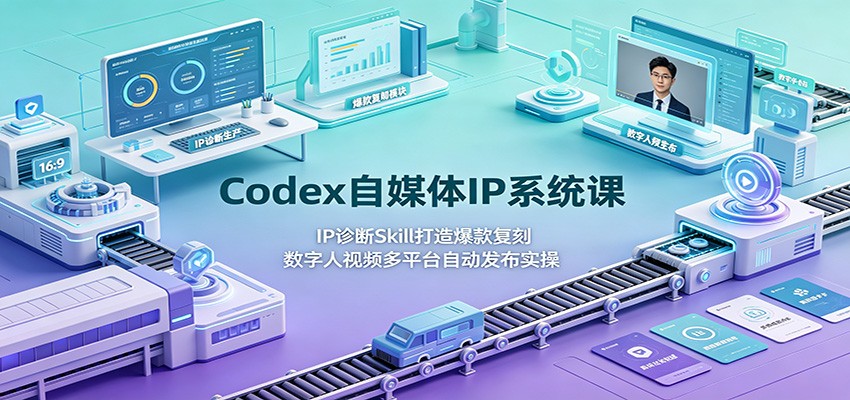 Codex自媒体IP系统课：IP诊断Skill打造爆款复刻，数字人视频多平台自动发布实操-百盟网