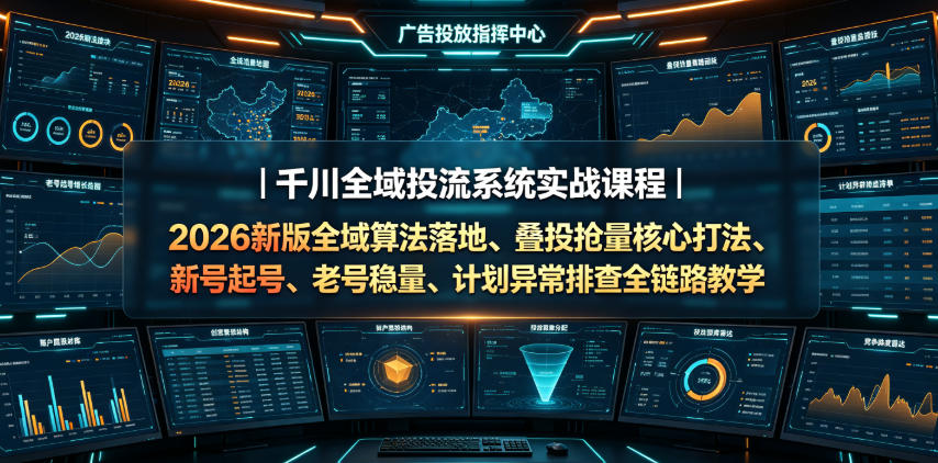 千川全域投流系统实战课程｜2026新版全域算法落地、叠投抢量核心打法、新号起号、老号稳量、计划异常排查全链路教学-百盟网