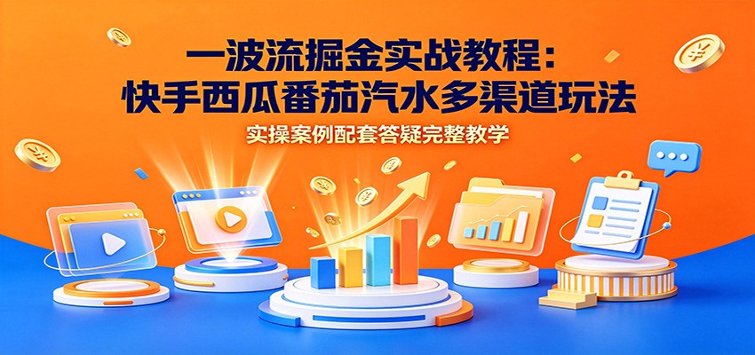 一波流掘金实战教程：快手西瓜番茄汽水多渠道玩法，实操案例配套答疑完整教学-百盟网