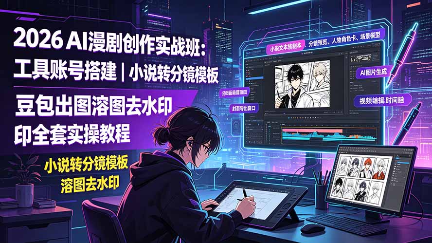 2026AI漫剧创作实战班：工具账号搭建｜小说转分镜模板｜豆包出图溶图去水印全套实操教程-百盟网