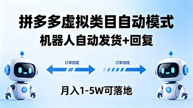 多多虚拟类目自动模式，机器人自动发货 + 回复，月入 1-5W 可落地-百盟网