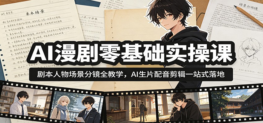 AI漫剧零基础实操课：剧本人物场景分镜全教学，AI生片配音剪辑一站式落地-百盟网