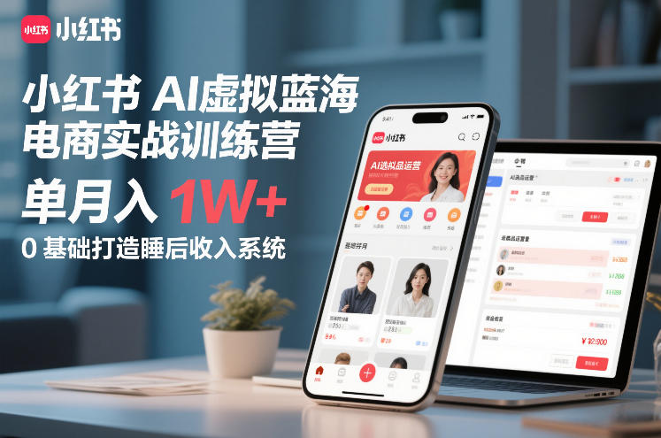小红书AI虚拟蓝海电商实战训练营，单月入1W+，0基础打造睡后收入系统(更新)-百盟网