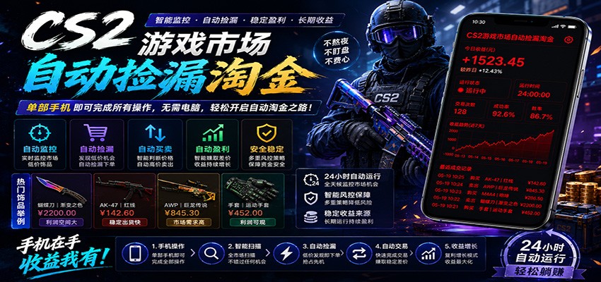 CSGO挂机捡漏项目通过利用游戏饰品交易机制，结合薄凉软件辅助捡漏，实现盈利-百盟网