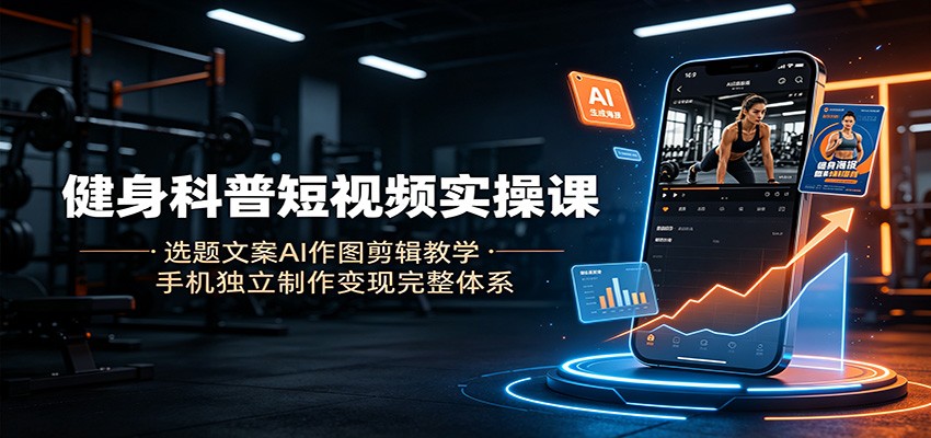 健身科普短视频实操课：选题文案AI作图剪辑教学，手机独立制作变现完整体系-百盟网