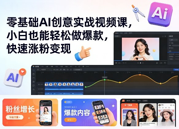 零基础AI创意实战视频课，小白也能轻松做爆款，快速涨粉变现-百盟网
