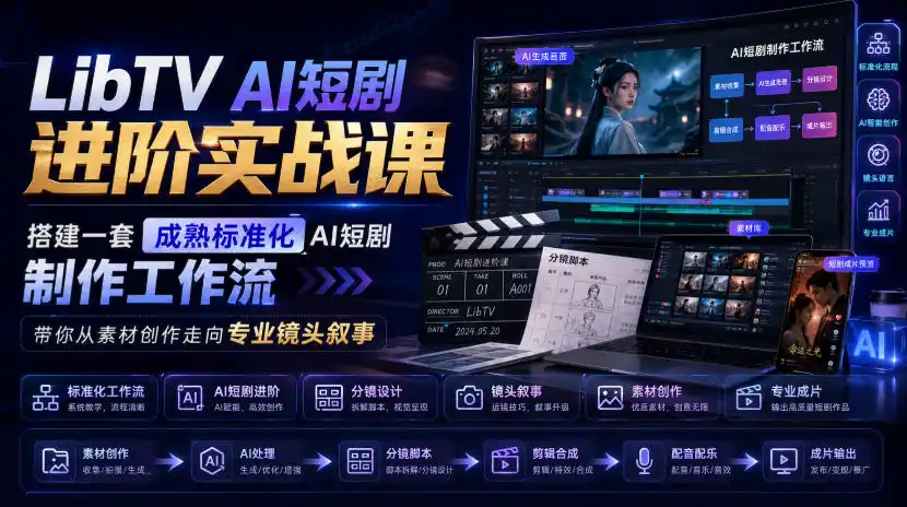 LibTV AI短剧进阶实战课，搭建一套成熟标准化AI短剧制作工作流，带你从素材创作走向专业镜头叙事-百盟网