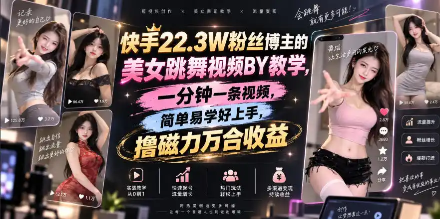快手22.3W粉丝博主的美女跳舞视频搬运教学,快手MT搬运,一分钟一条视频,简单易学好上手,撸磁力万合收益 快手22.3W粉丝博主的美女跳舞视频搬运教学,快手MT搬运,一分钟一条视频,简单易学好上手,撸磁力万合收益