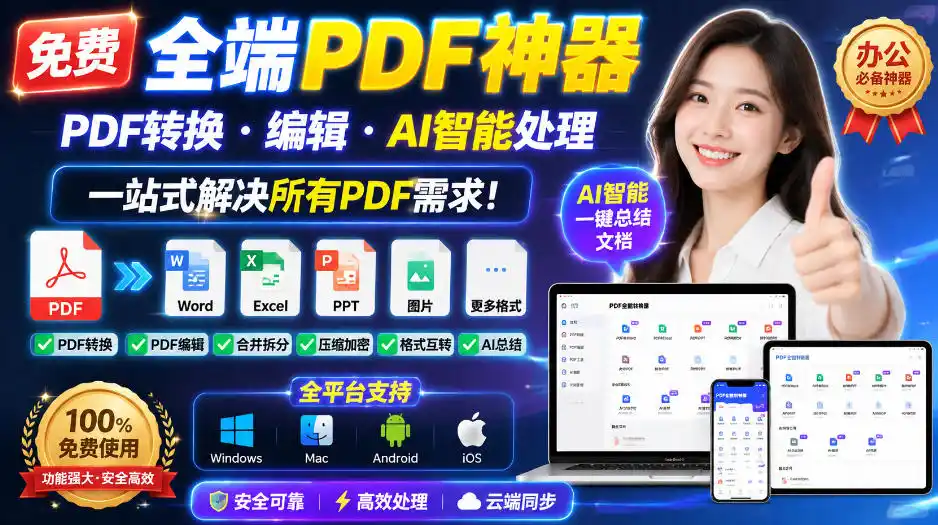免费全端PDF神器,PDF转换·编辑·AI智能处理,一站式解决所有PDF需求!-百盟网