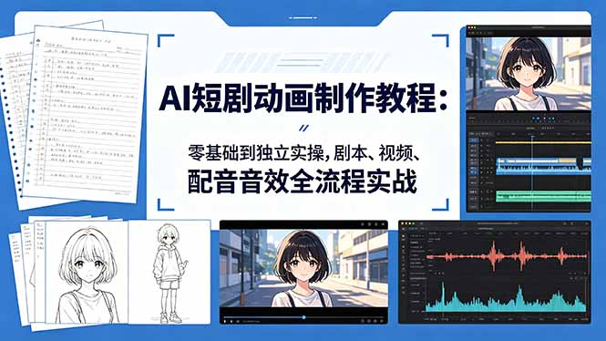AI短剧动画制作教程:零基础到独立实操,剧本、视频、配音音效全流程实战-百盟网