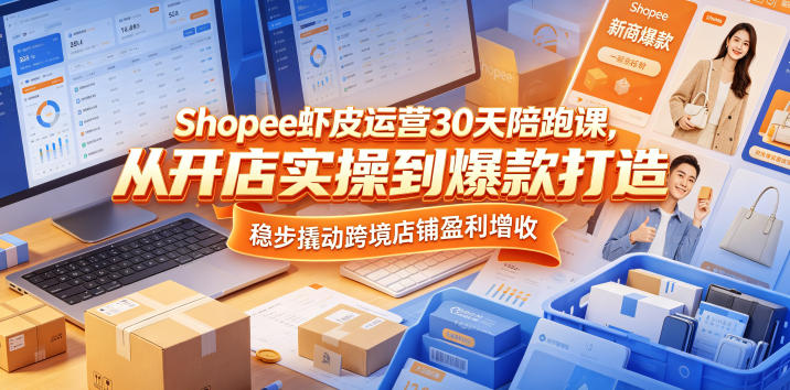 Shopee虾皮运营30天陪跑课，从开店实操到爆款打造，稳步撬动跨境店铺盈利增收-百盟网