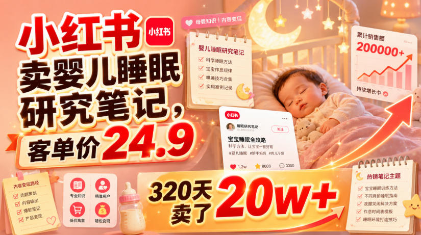小红书卖婴儿睡眠研究笔记，客单价24.9，320天卖了20w+-百盟网