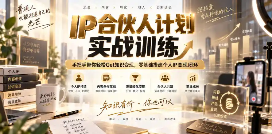 IP合伙人计划实战训练，手把手带你轻松Get知识变现，零基础搭建个人IP变现闭环(更新260908)-百盟网