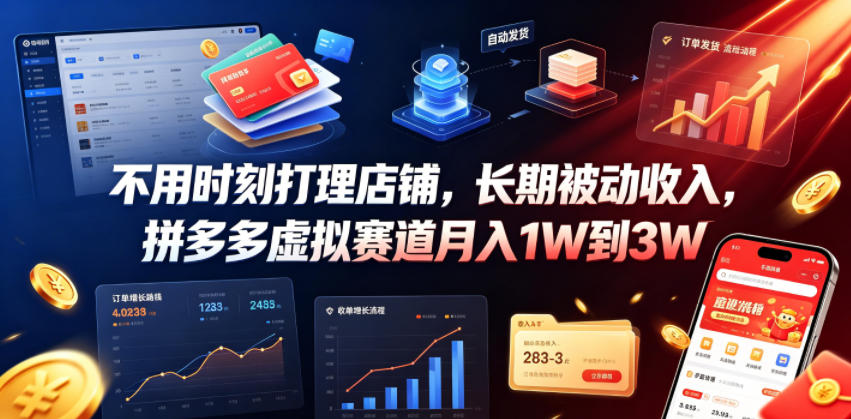 不用时刻打理店铺，长期被动收入，拼多多虚拟赛道月入1W到3W【揭秘】-百盟网