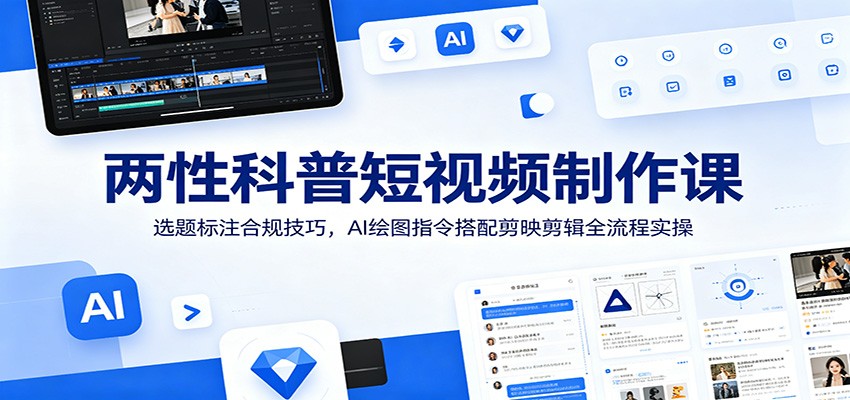 两性科普短视频制作课：选题标注合规技巧，AI绘图指令搭配剪映剪辑全流程实操-百盟网