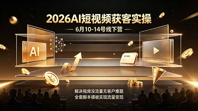 2026AI短视频获客实操6月10-14号线下营，解决视频没流量无客户难题，全套脚本模板实现流量变现-百盟网