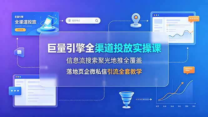 巨量引擎全渠道投放实操课，信息流搜索聚光地推全覆盖，落地页企微私信引流全套教学-百盟网