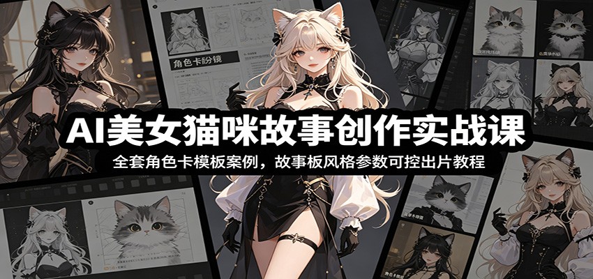 AI美女猫咪故事创作实战课：全套角色卡模板案例，故事板风格参数可控出片教程-百盟网