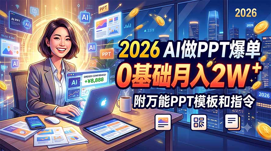 2026 AI做PPT爆单,0基础月入2W,附万能PPT模板和指令-百盟网