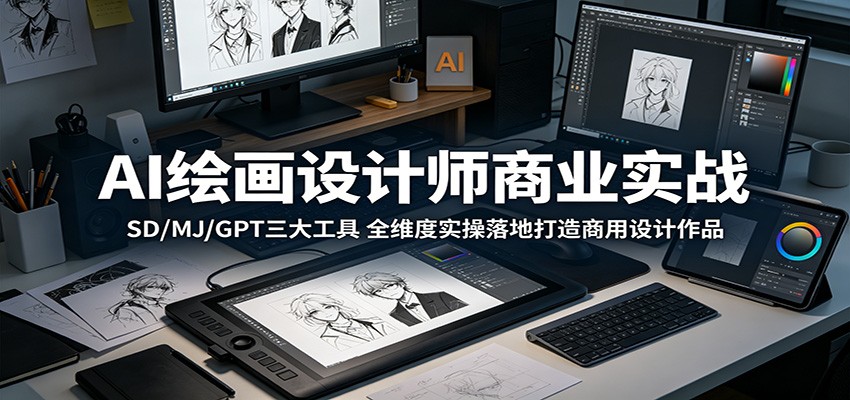 AI绘画设计师商业实战：SD/MJ/GPT三大工具，全维度实操落地打造商用设计作品-百盟网