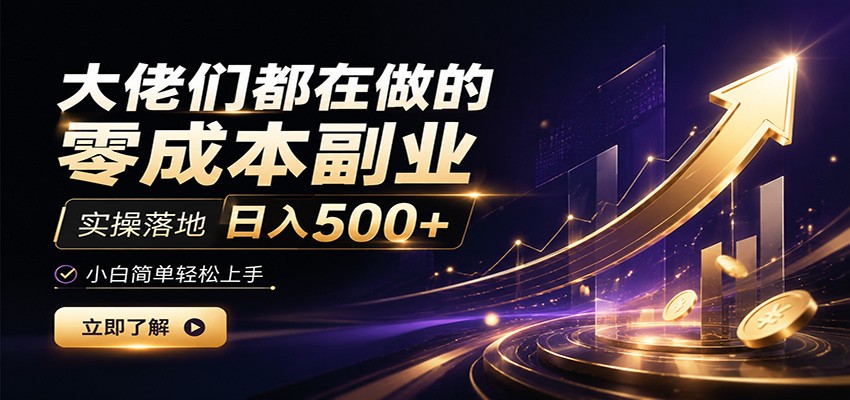 大佬们都在做的零成本副业，实操落地日入500+，小白一秒上手-百盟网