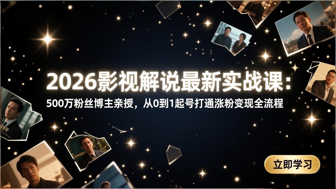 2026影视解说最新实战课：500万粉丝博主亲授，从0到1起号打通涨粉变现全流程-百盟网