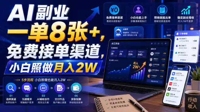 AI副业一单8张+,免费接单渠道,小白照做月入2W【揭秘】-百盟网