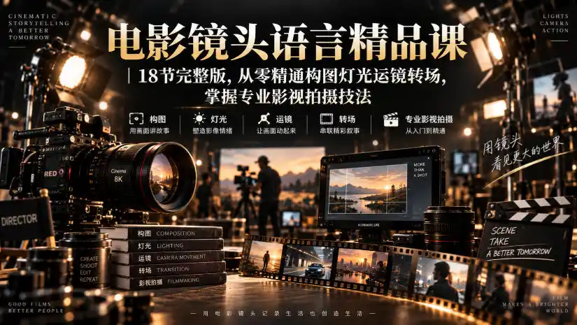 电影镜头语言精品课｜18节完整版，从零精通构图灯光运镜转场，掌握专业影视拍摄技法-百盟网