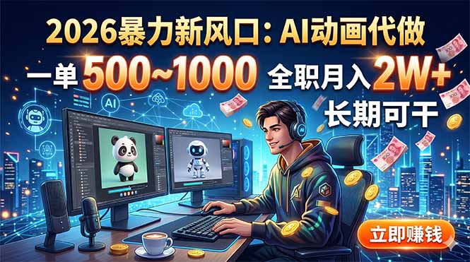 2026暴力新风口:AI动画代做,一单500~1000,全职月入2W+,长期可干-百盟网