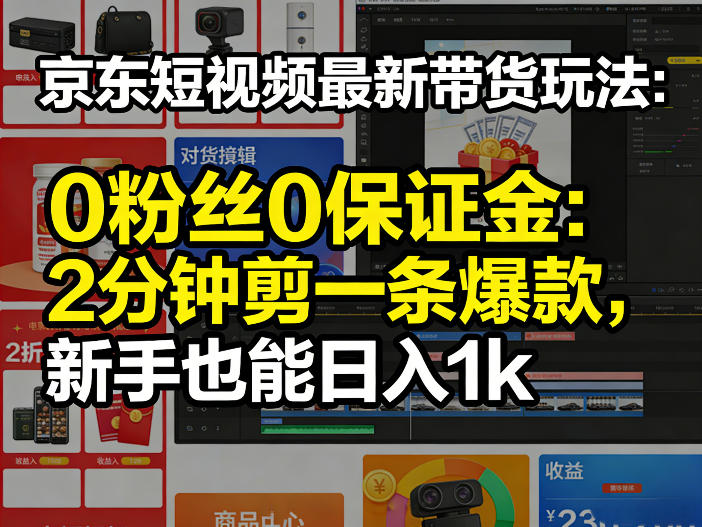京东短视频最新带货玩法，0粉丝0保证金，2分钟剪一条爆款，新手也能日入1k+【揭秘】-百盟网