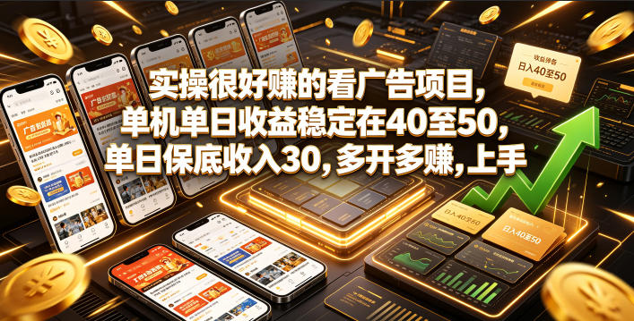 实操很好賺的看广告项目，单机单日收益稳定在40至50，单日保底收入30，多开多賺，上手就能变现【揭秘】-百盟网
