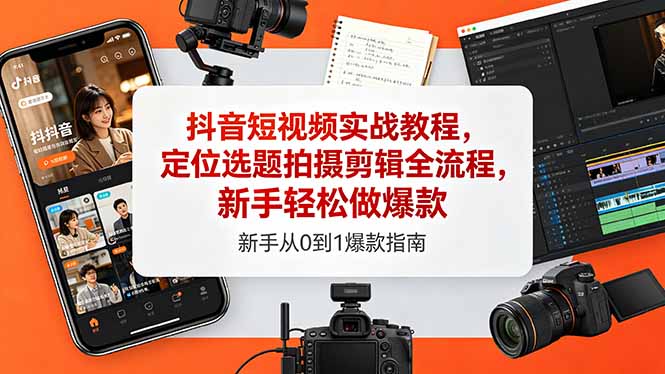 抖音短视频实战教程，定位选题拍摄剪辑全流程，新手轻松做爆款-百盟网