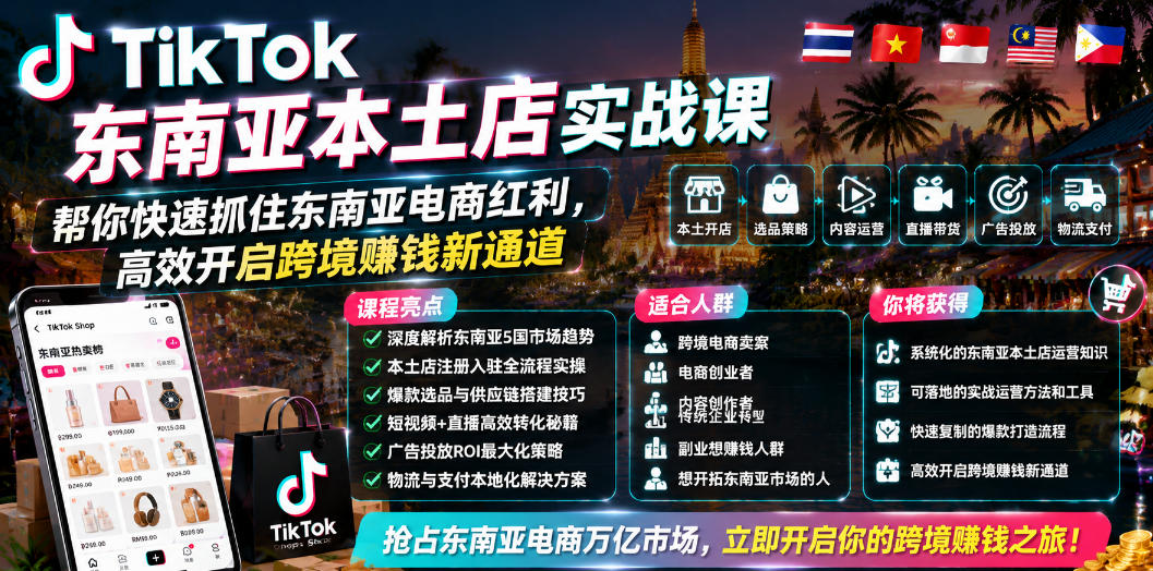 TikTok东南亚本土店实战课，帮你快速抓住东南亚电商红利，高效开启跨境賺钱新通道-百盟网