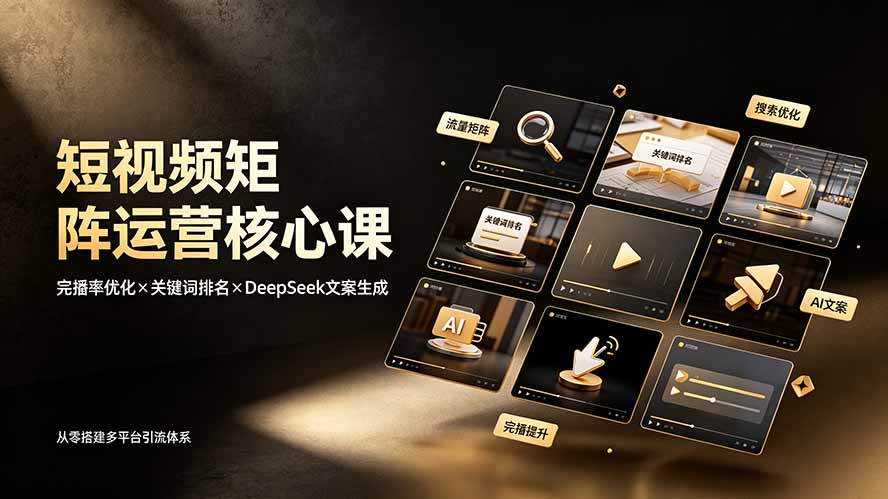 短视频矩阵运营核心课：完播率优化×关键词排名×DeepSeek文案生成，从零搭建多平台引流体系-百盟网