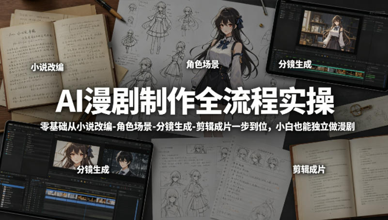 AI漫剧制作全流程实操，零基础从小说改编-角色场景-分镜生成-剪辑成片一步到位，小白也能独立做漫剧-百盟网