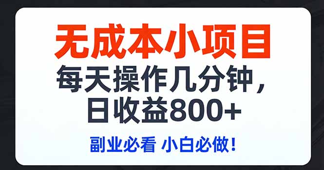 无成本小项目,每天操作几分钟,日收益800+ 副业必看 小白必做!-百盟网