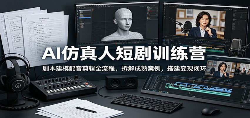 AI仿真人短剧训练营：剧本建模配音剪辑全流程，拆解成熟案例，搭建变现闭环-百盟网