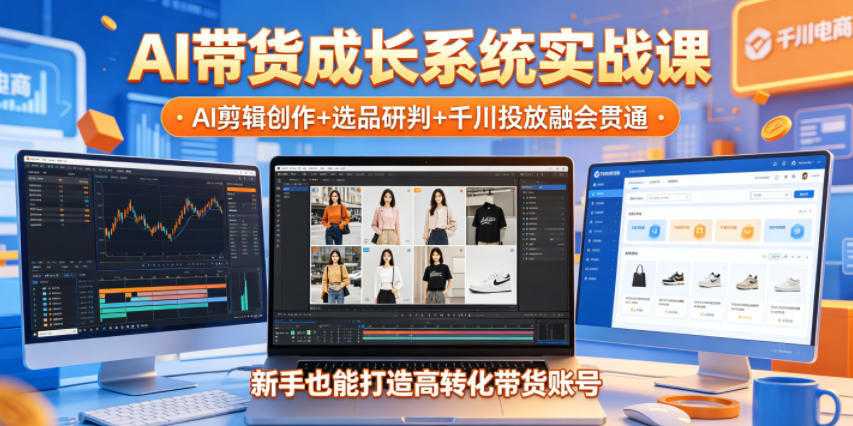 AI带货成长系统实战课,AI剪辑创作+选品研判+千川投放融会贯通,新手也能打造高转化带货账号(更新2026年)-百盟网