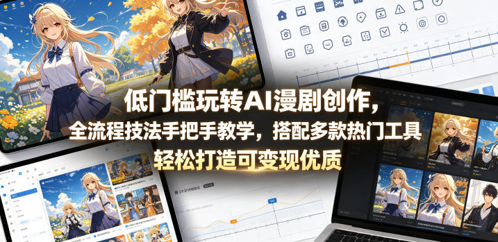 低门槛玩转AI漫剧创作,全流程技法手把手教学,搭配多款热门工具,轻松打造可变现优质作品-百盟网