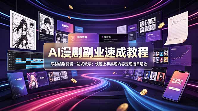 AI漫剧副业速成教程，取材编剧剪辑一站式教学；快速上手实现内容变现接单增收-百盟网