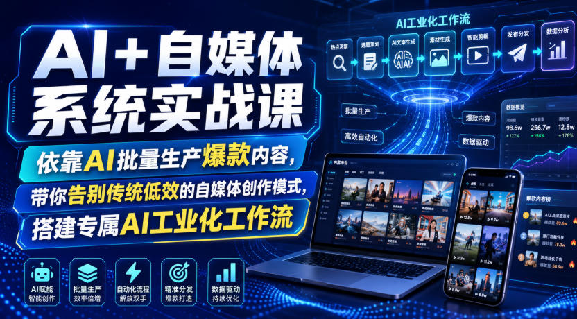 AI+自媒体系统实战课，依靠AI批量生产爆款内容，带你告别传统低效的自媒体创作模式，搭建专属AI工业化工作流-百盟网