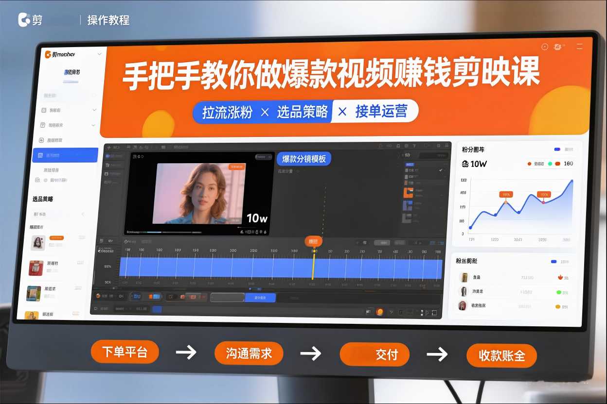 手把手教你做爆款视频赚钱剪映课，手把手教学拉流涨粉、选品策略和接单运营(更新2026)-百盟网