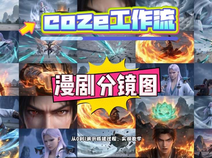 通过Coze工作流,制作《动漫分镜图》,两分钟制作完成25宫格分镜图,从0到1演示搭建过程,实操教学-百盟网