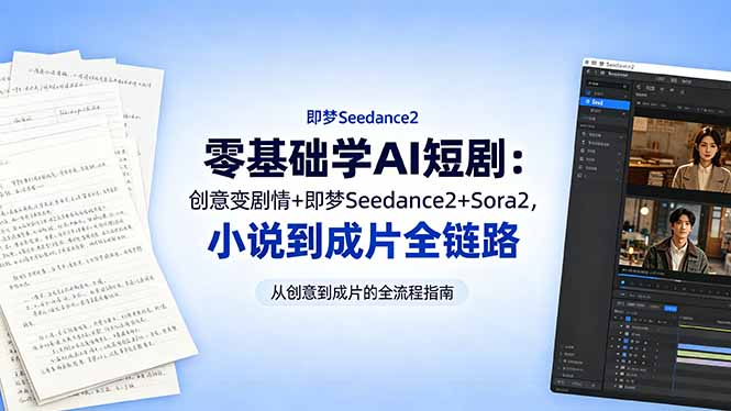 零基础学AI短剧:创意变剧情+即梦Seedance2+Sora2,小说到成片全链路-百盟网
