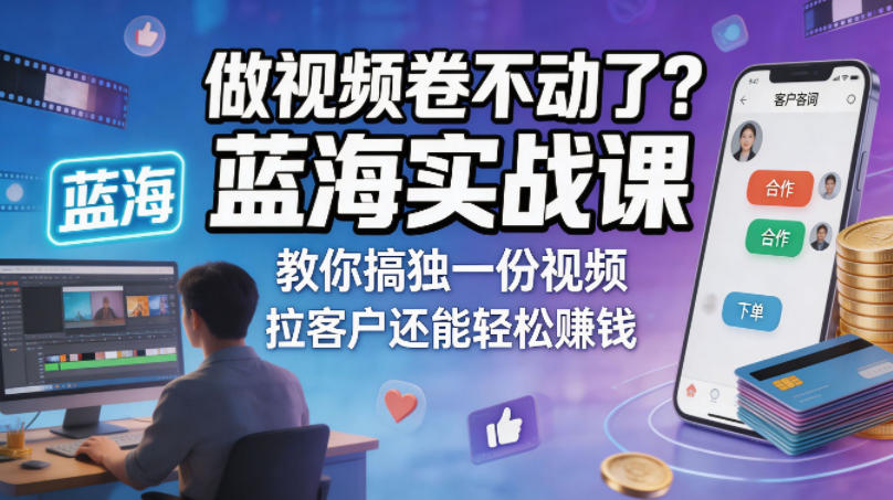 做视频卷不动了？蓝海实战课教你搞独一份视频，拉客户还能轻松賺钱！【原创双语字幕】-百盟网