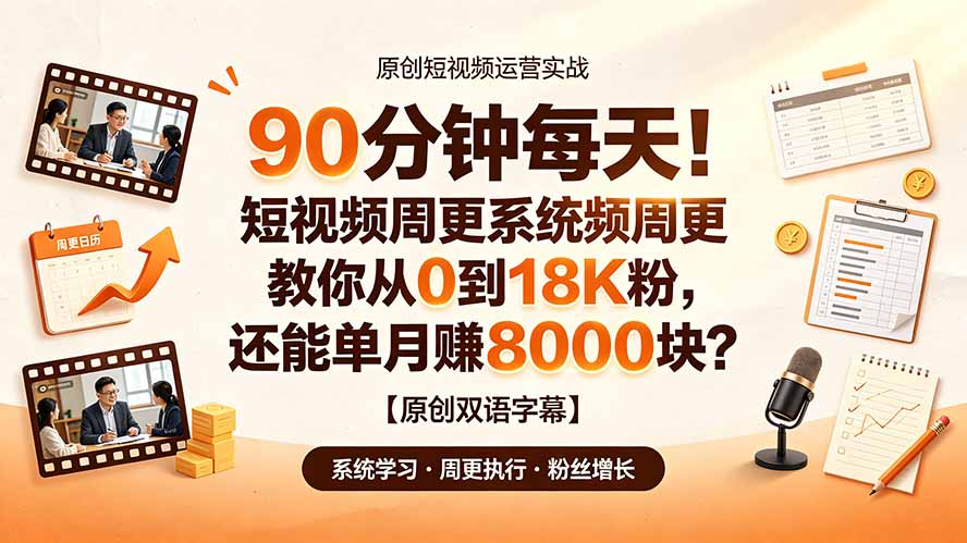 90 分钟每天!短视频周更系统教你从 0 到 18K 粉,还能单月赚 8000 块?【原创双语字幕】-百盟网
