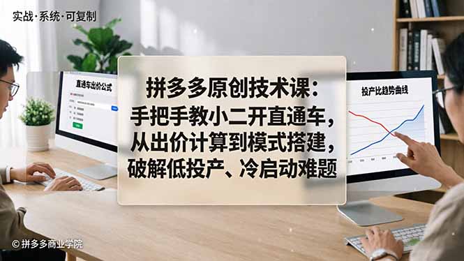 拼多多原创技术课:手把手教小二开直通车,从出价计算到模式搭建,破解低投产、冷启动难题-百盟网
