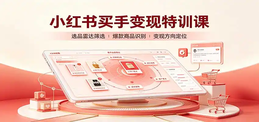 小红书买手变现特训课：账号定位养号起号，选品挂车，笔记标题封面全套教学-百盟网