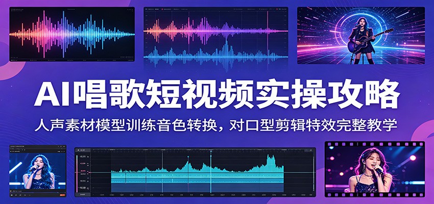 AI唱歌短视频实操攻略：人声素材模型训练音色转换，对口型剪辑特效完整教学-百盟网
